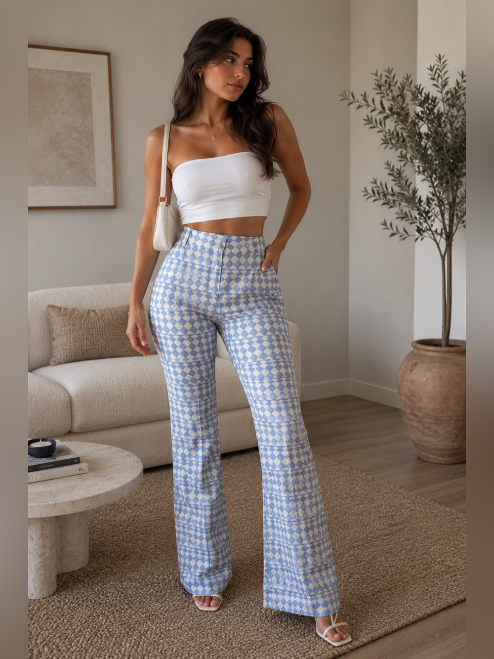 NWOT ZARA SATIN Blue and white Pants